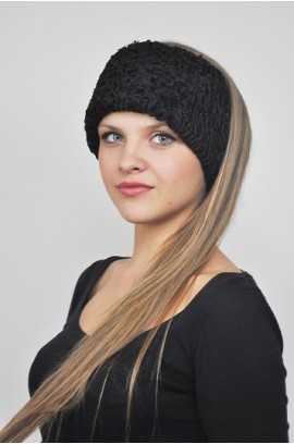 Karakul fur headband black - Fur collar
